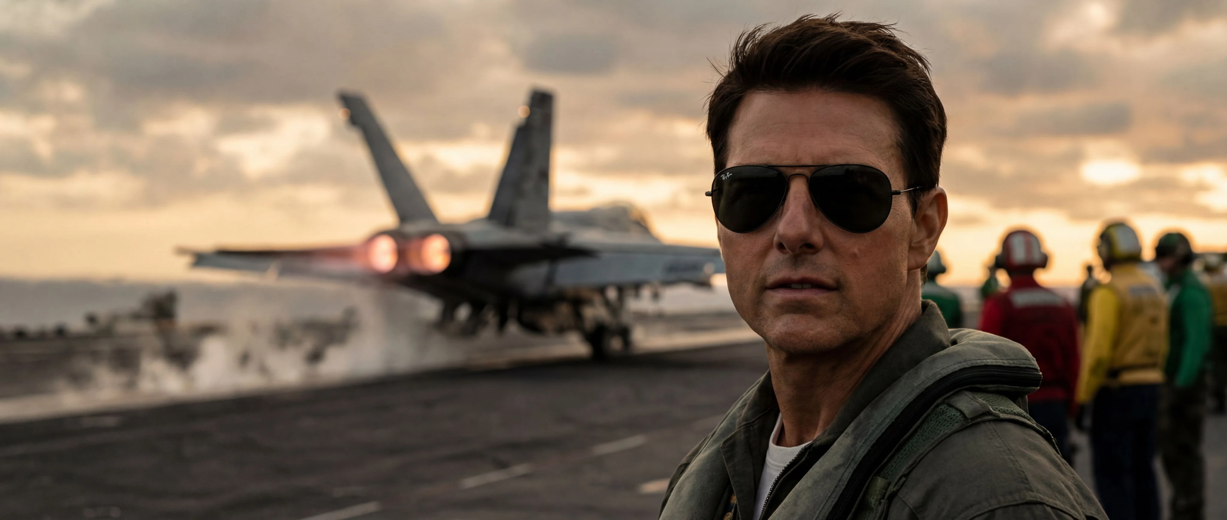Stylized crossover concept: sunglasses brand with naval-aviator film poster energy